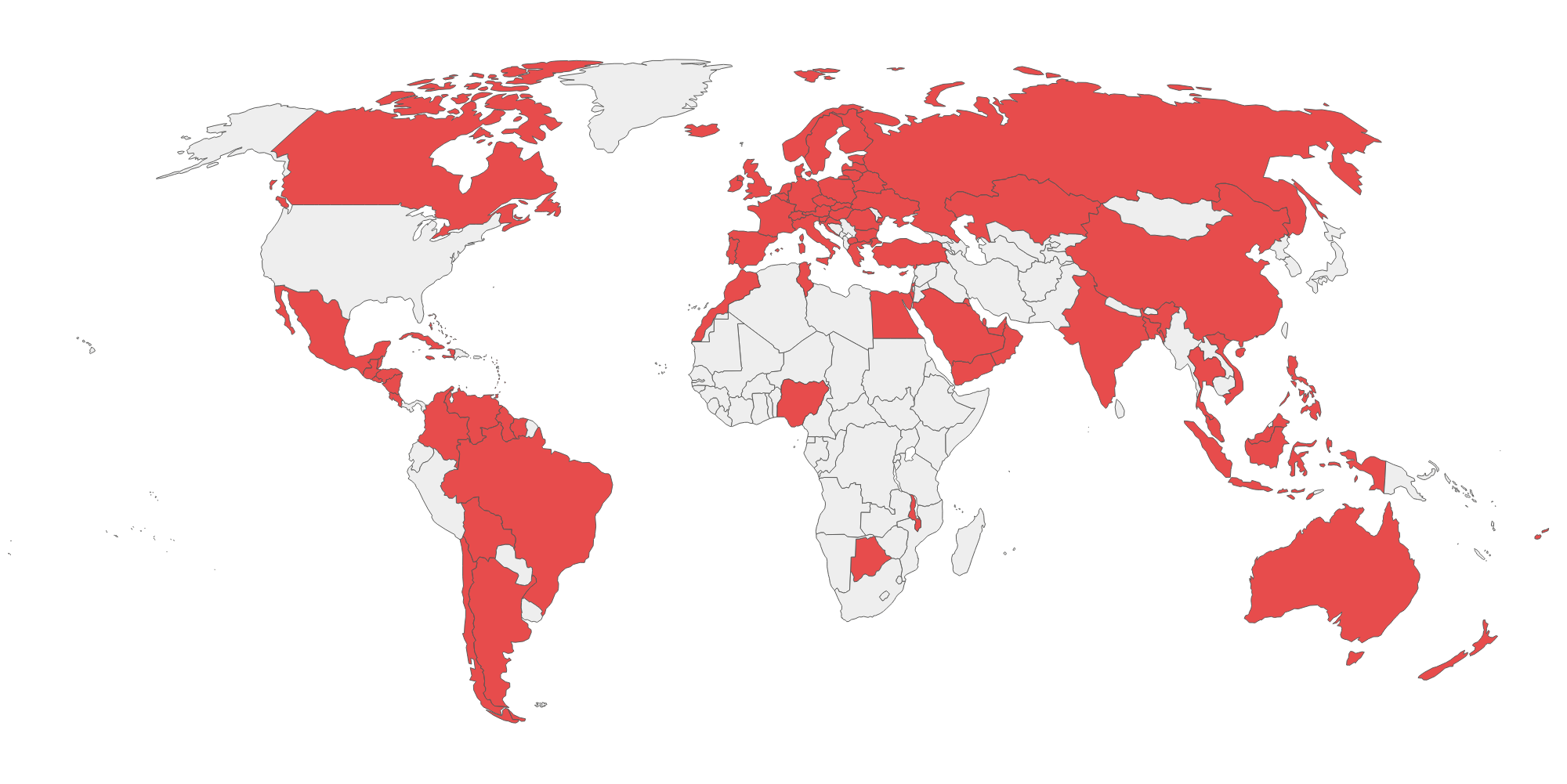 World map showing the 87 countries that require labeling of gluten-containing grains